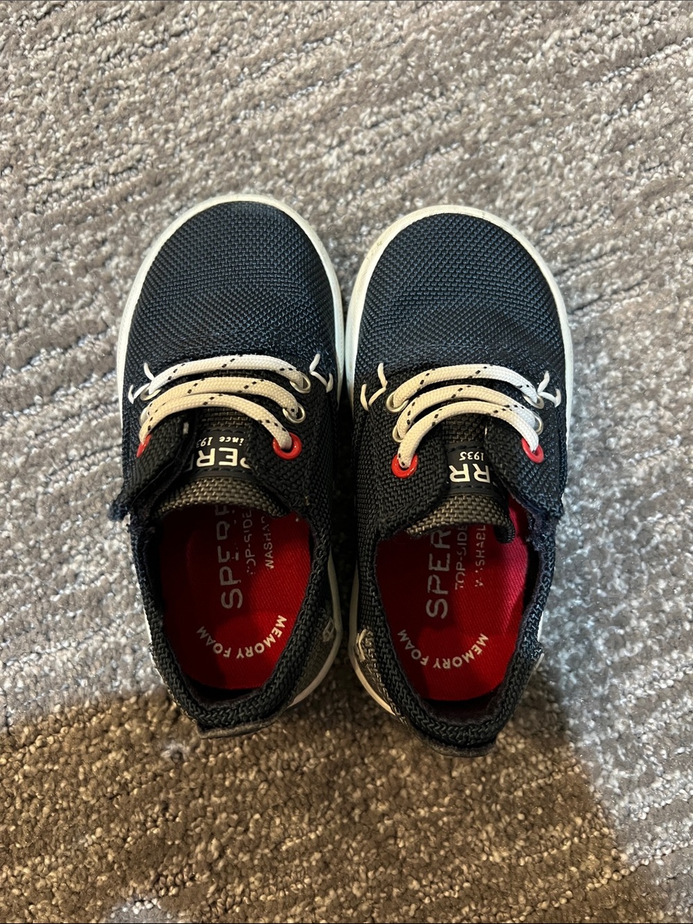 Sperry Kids Navy Mesh Slip-On Sneakers with Red Accents